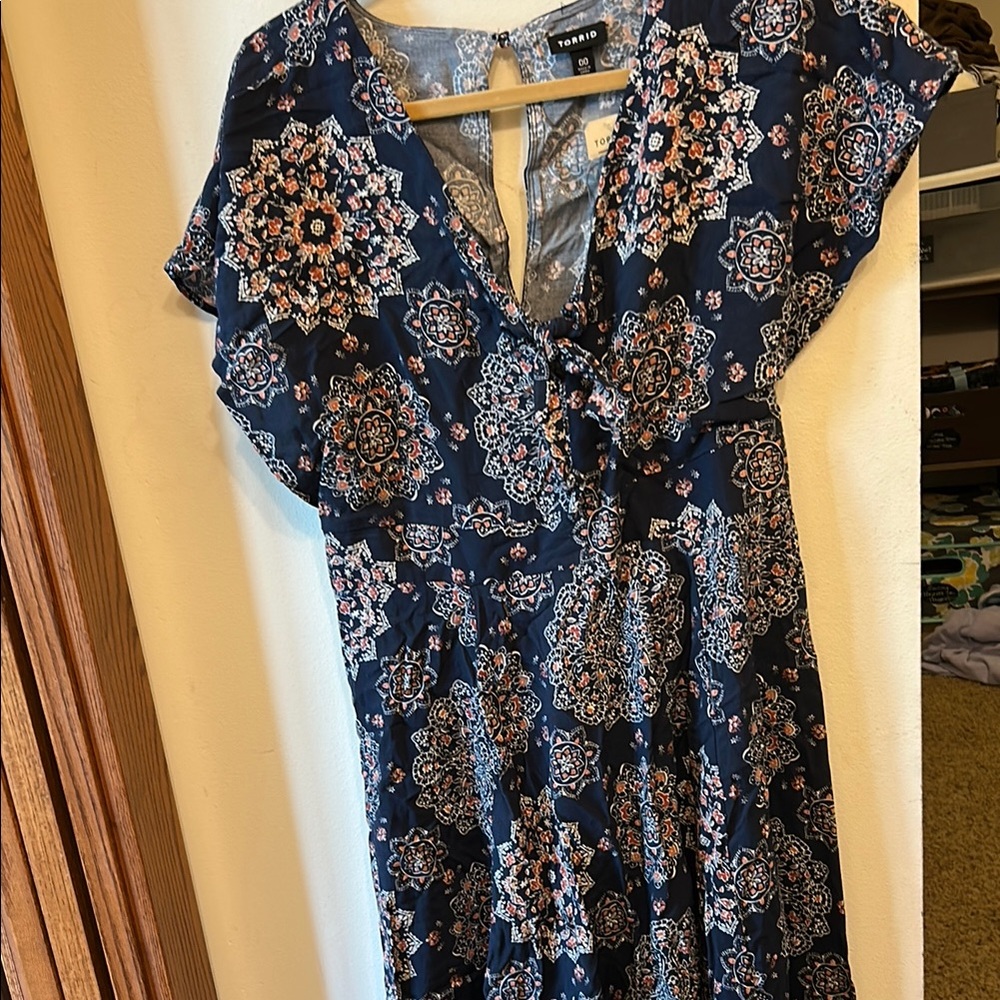 Torrid Blue and White Ruffled Maxi Dress